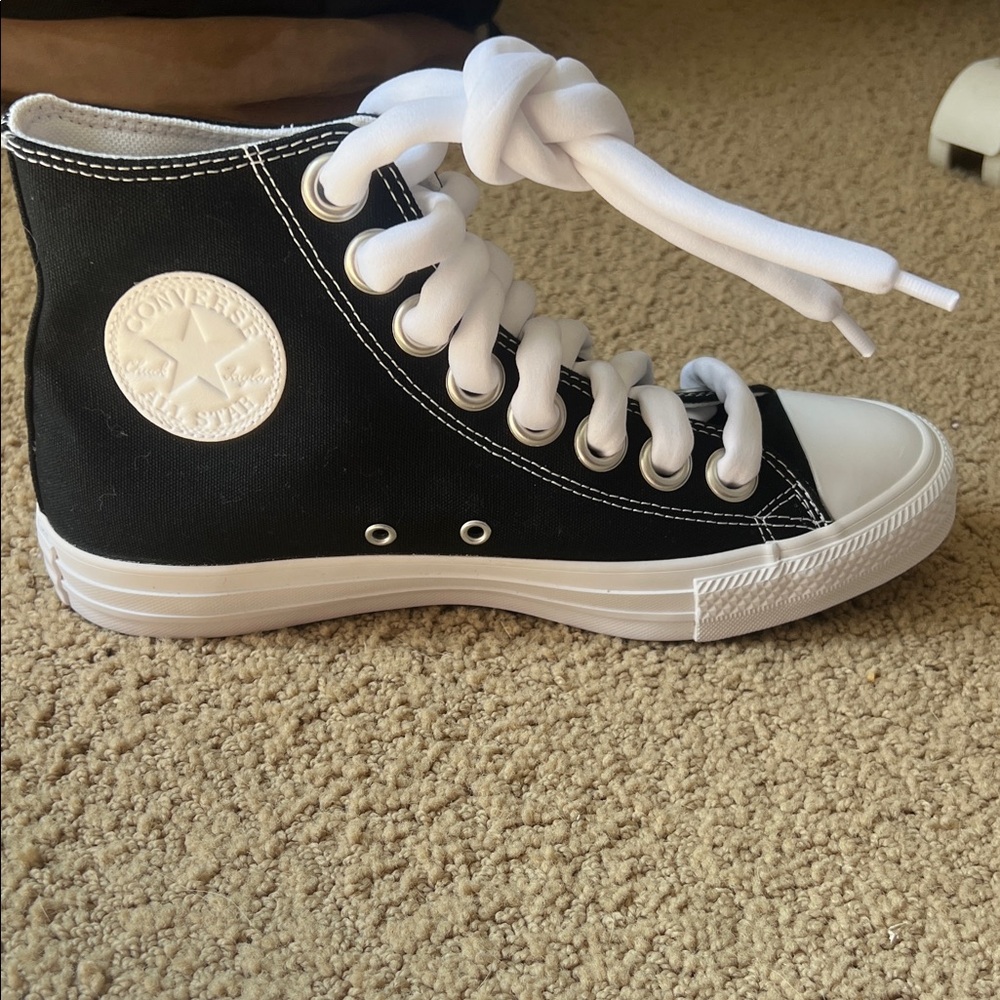 Converse Black and White High-Top Sneakers with Red Billie Eilish Branding - Picture 2 of 6